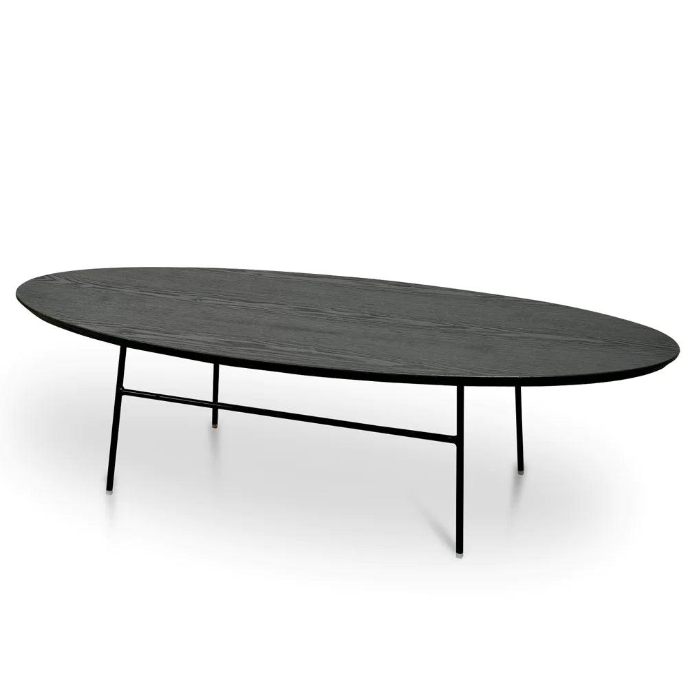 Oval 117.5cm Coffee Table - Black Ash Veneer - Black Legs - Furniture Castle