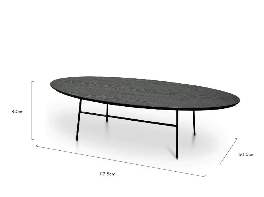 Oval 117.5cm Coffee Table - Black Ash Veneer - Black Legs - Furniture Castle