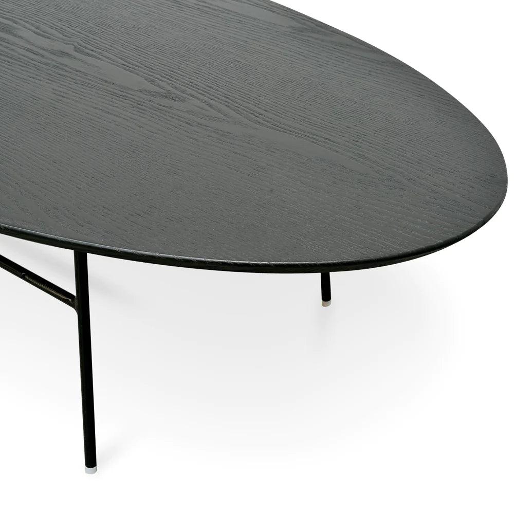 Oval 117.5cm Coffee Table - Black Ash Veneer - Black Legs - Furniture Castle