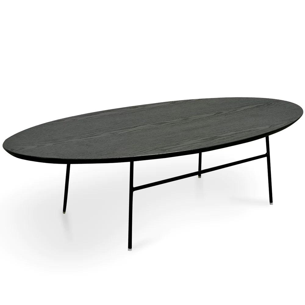 Oval 117.5cm Coffee Table - Black Ash Veneer - Black Legs - Furniture Castle