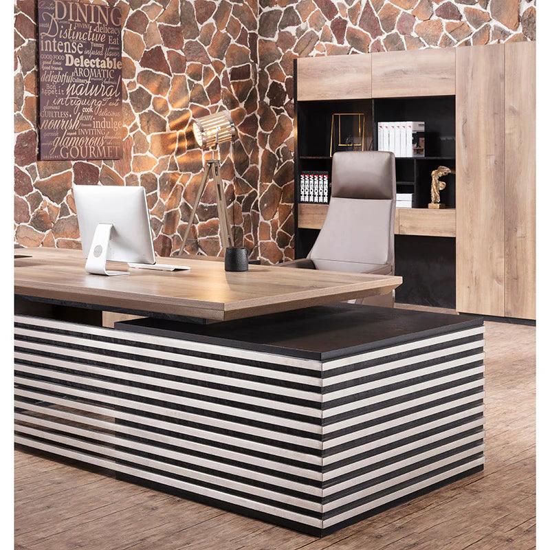 Phoenix 2.0 - Sit Stand Electric Lift Executive Desk with Left Return 2.8m - Warm Oak & Black - Furniture Castle