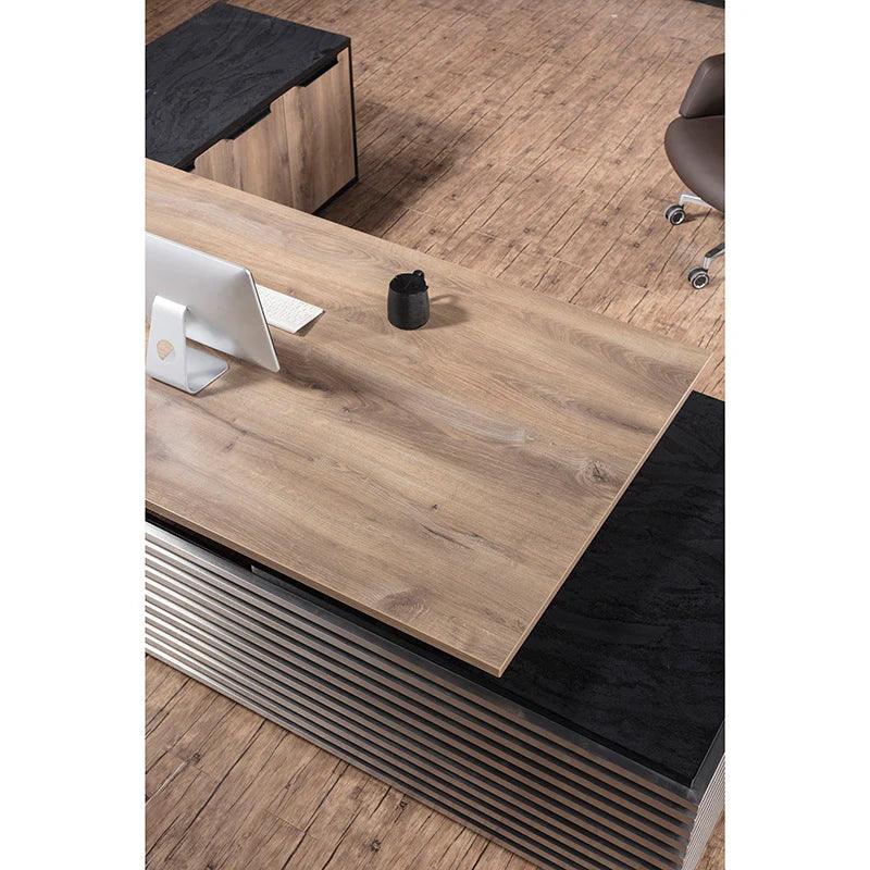 Phoenix 2.0 - Sit Stand Electric Lift Executive Desk with Right Return 2.8m - Warm Oak & Black - Furniture Castle