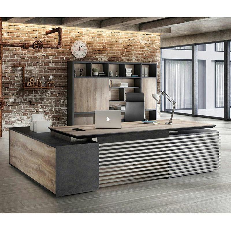 Phoenix 2.0 - Sit Stand Electric Lift Executive Desk with Right Return 2.8m - Warm Oak & Black - Furniture Castle