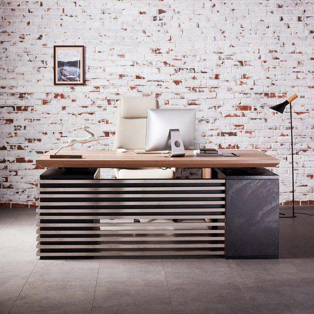 Phoenix Executive Desk with Left Return 1.8M - Warm Oak & Black - Furniture Castle