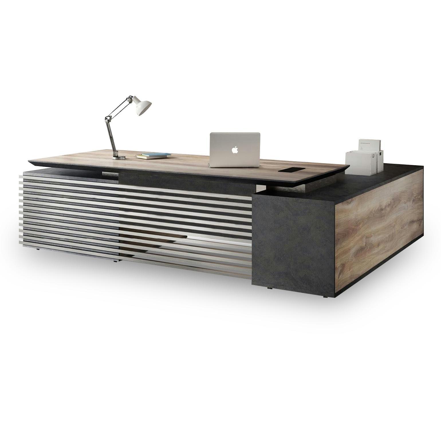 Phoenix Executive Desk with Left Return 2.8M - Warm Oak & Black - Furniture Castle