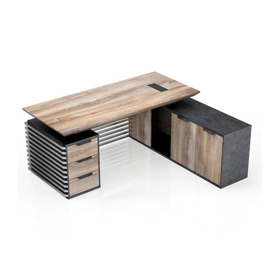 Phoenix Executive Desk with Right Return 1.8M - Warm Oak & Black - Furniture Castle