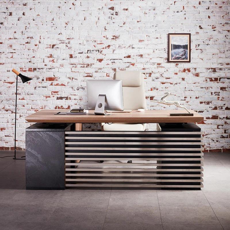 Phoenix Executive Desk with Right Return 1.8M - Warm Oak & Black - Furniture Castle