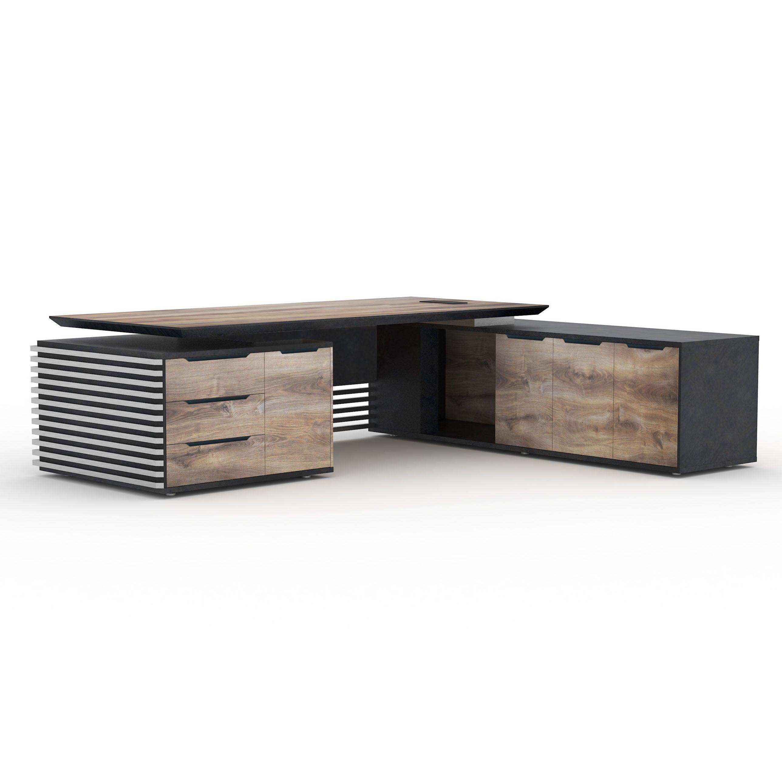 Phoenix Executive Desk with Right Return 2.2M - Warm Oak & Black - Furniture Castle