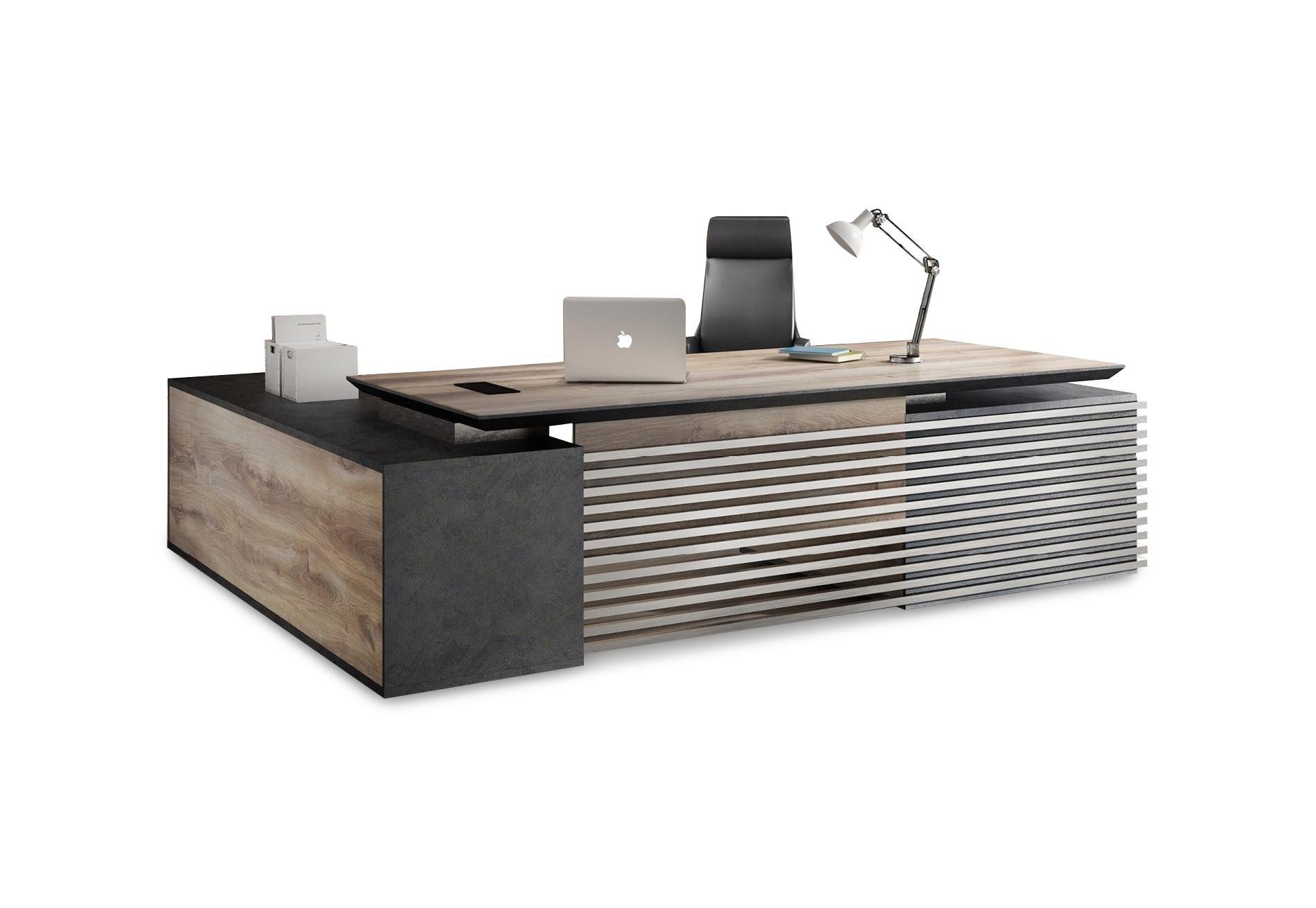 Phoenix Executive Desk with Right Return 2.8M - Warm Oak & Black - Furniture Castle