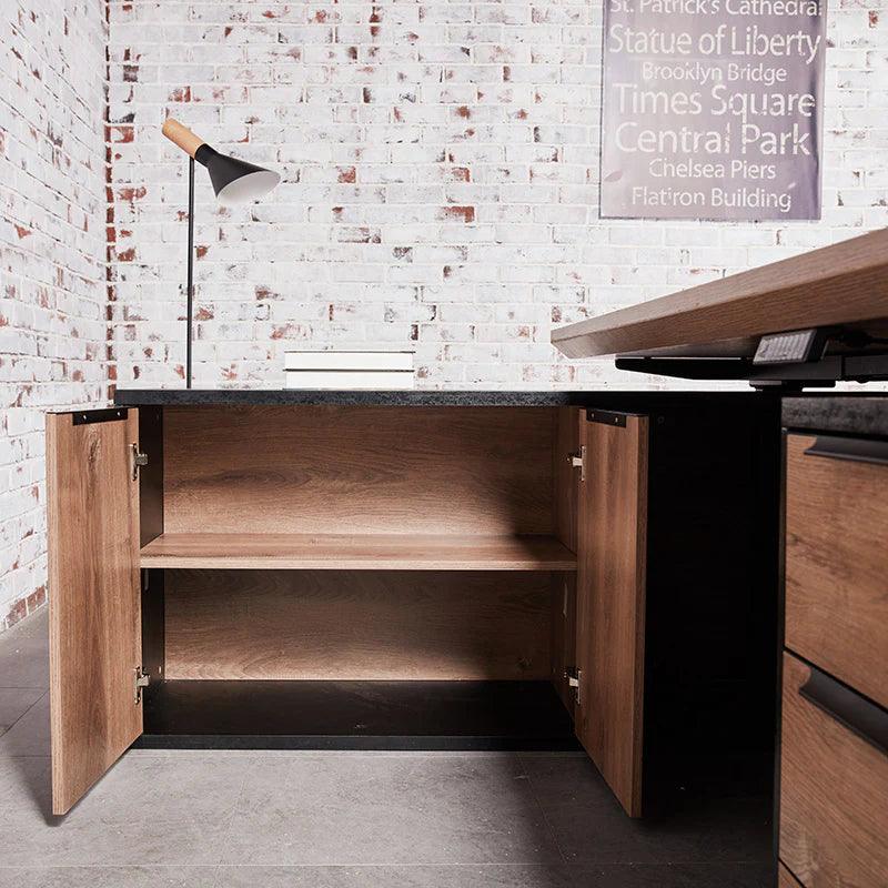 Phoenix Sit & Stand Electric Lift Executive Desk with Left Return 1.8M - Warm Oak & Black - Furniture Castle