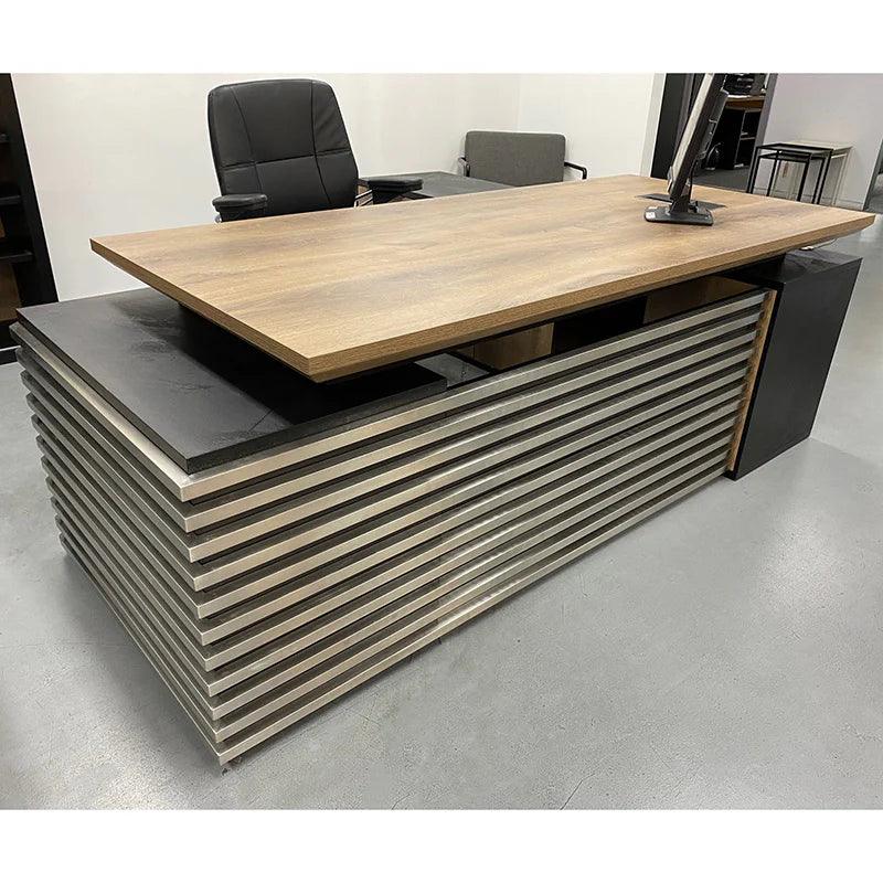 Phoenix Sit & Stand Electric Lift Executive Desk with Left Return 2.2M - Warm Oak & Black - Furniture Castle