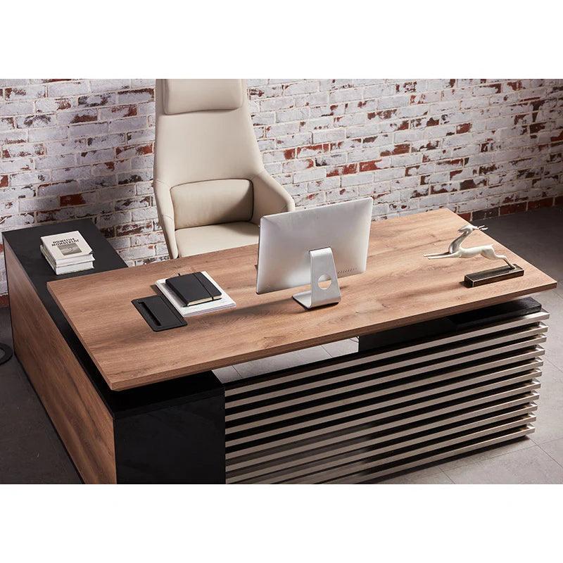 Phoenix Sit & Stand Electric Lift Executive Desk with Right Return 1.8M - Warm Oak & Black - Furniture Castle