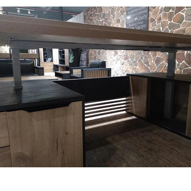 Phoenix Sit & Stand Electric Lift Executive Desk with Right Return 1.8M - Warm Oak & Black - Furniture Castle