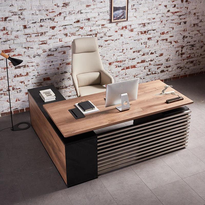 Phoenix Sit & Stand Electric Lift Executive Desk with Right Return 1.8M - Warm Oak & Black - Furniture Castle