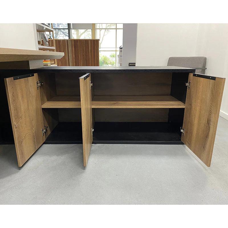 Phoenix Sit & Stand Electric Lift Executive Desk with Right Return 2.2M - Warm Oak & Black - Furniture Castle