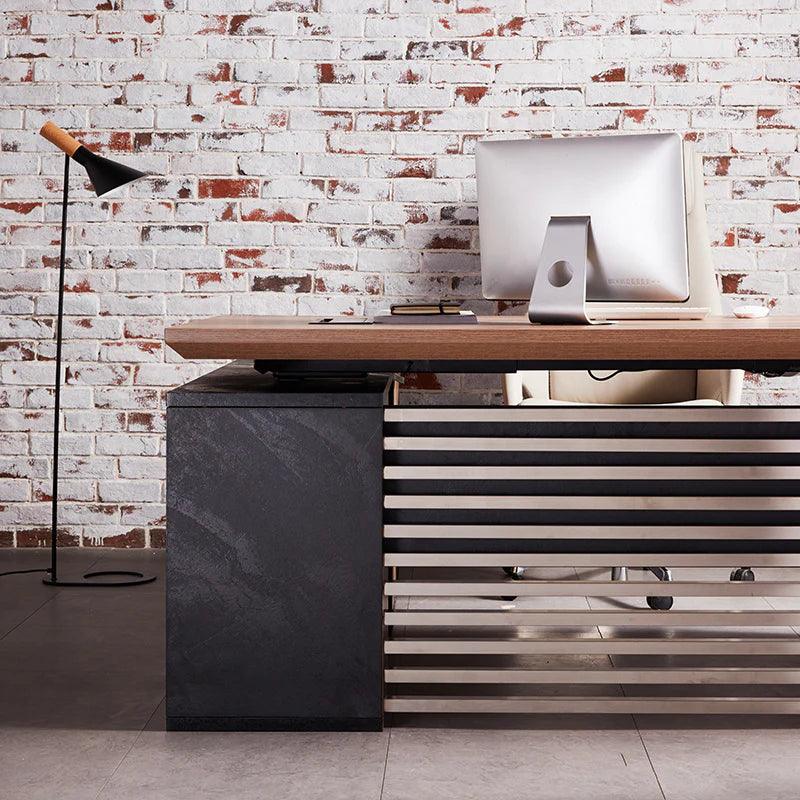 Phoenix Sit & Stand Electric Lift Executive Desk with Right Return 2.2M - Warm Oak & Black - Furniture Castle