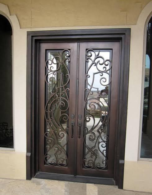 Provincial Main Entry Door Teakwood with Rod Iron - Furniture Castle
