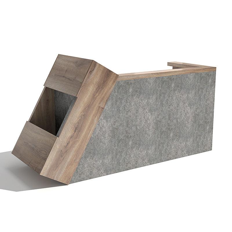 QUADE Reception Desk Right Panel 2.0M - Warm Oak & Concrete Color - Furniture Castle