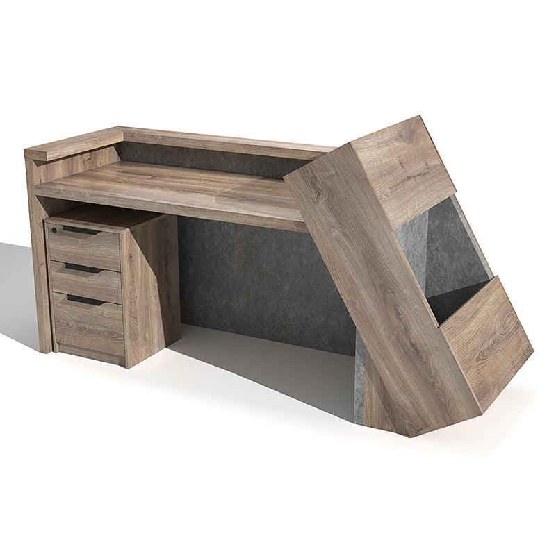 QUADE Reception Desk Right Panel 2.0M - Warm Oak & Concrete Color - Furniture Castle