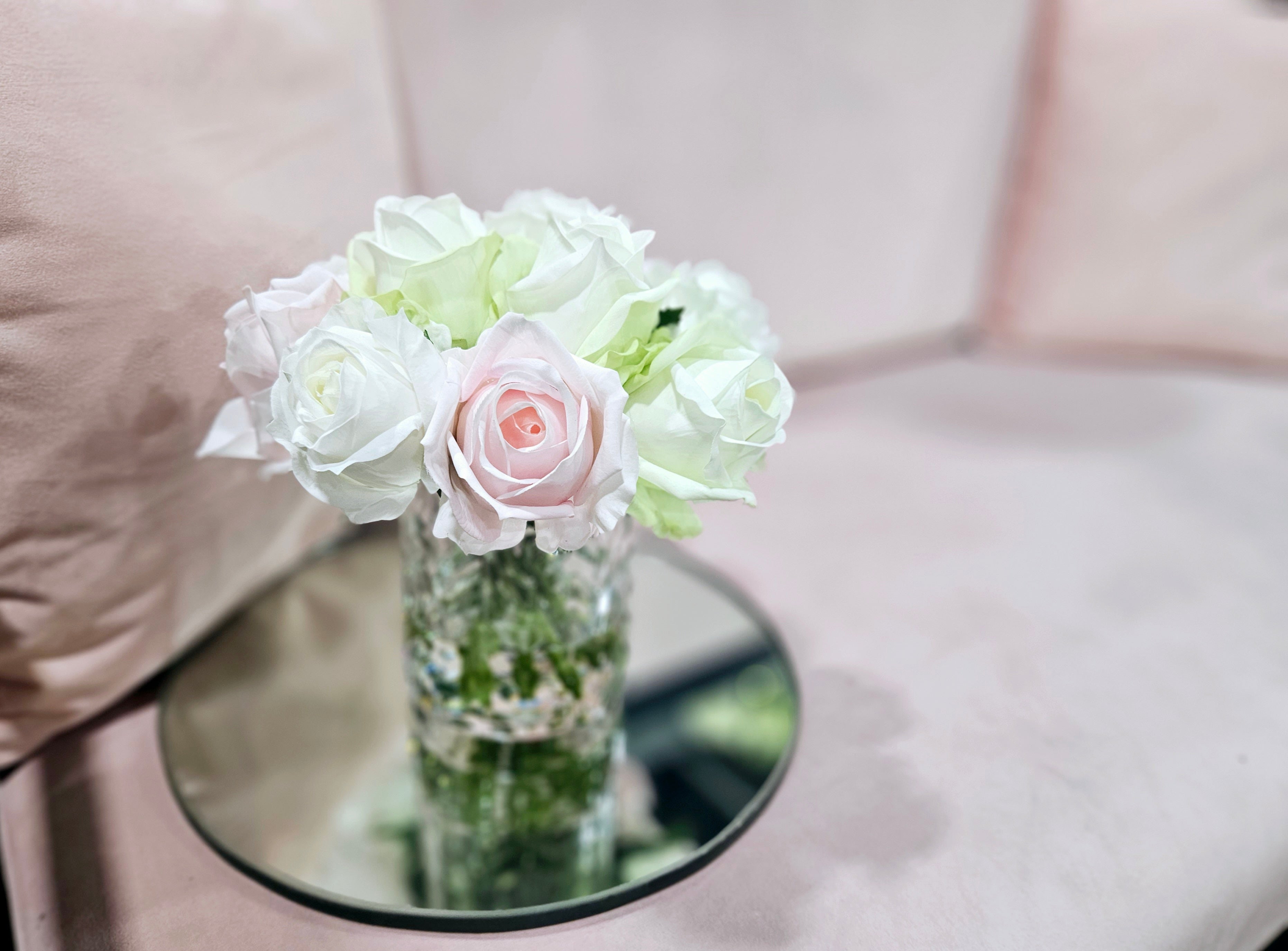 Cote Noire Herringbone Flower - Rose Buds - Clear - French Pink, Green & White  - HCF13