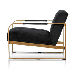 Romania Black Velvet Armchair with Antique Golden - Furniture Castle