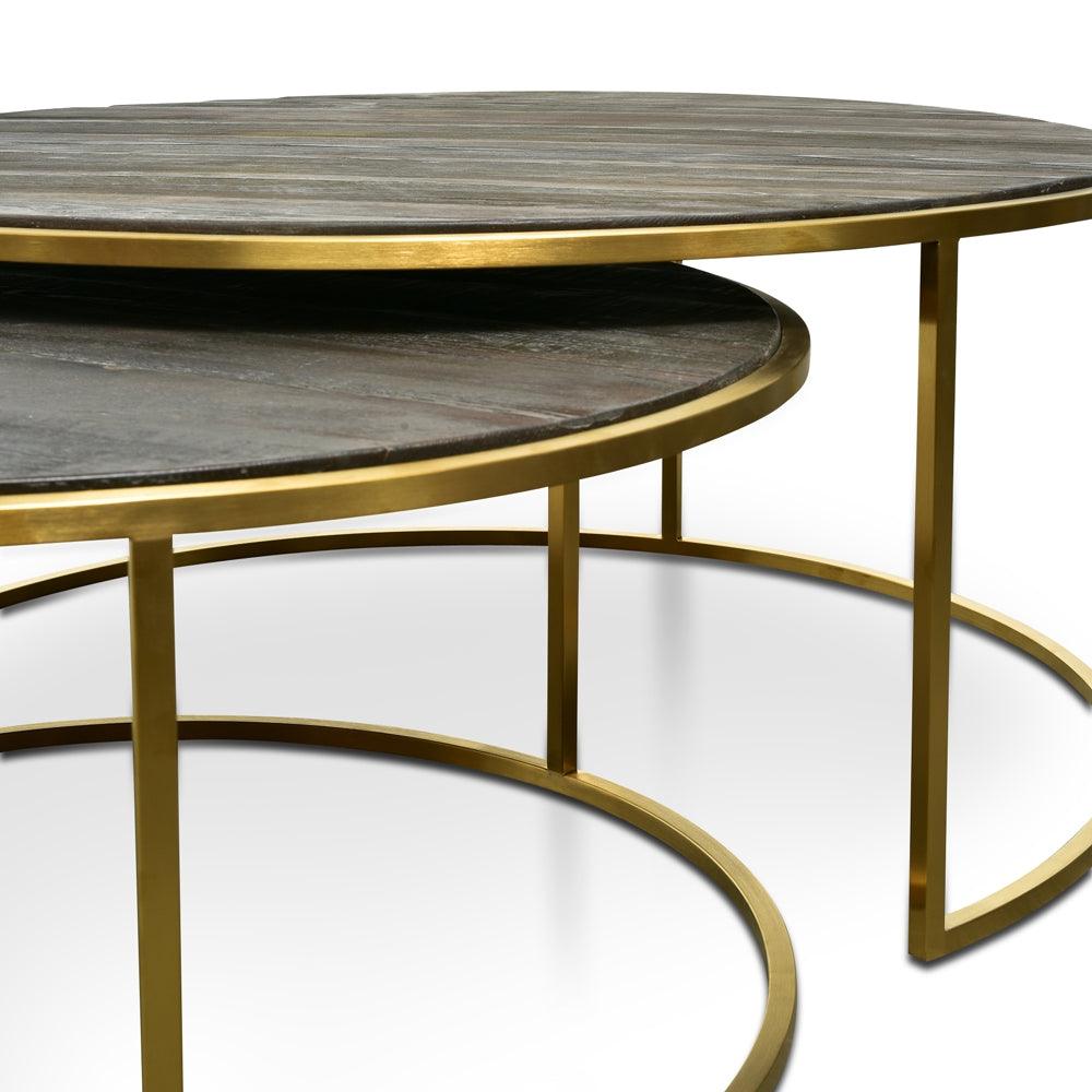 Round Coffee Table - Natural - Golden Base 76cm-96cm - Furniture Castle