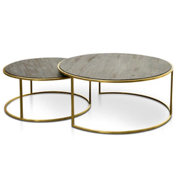 Round Coffee Table - Natural - Golden Base 76cm-96cm - Furniture Castle