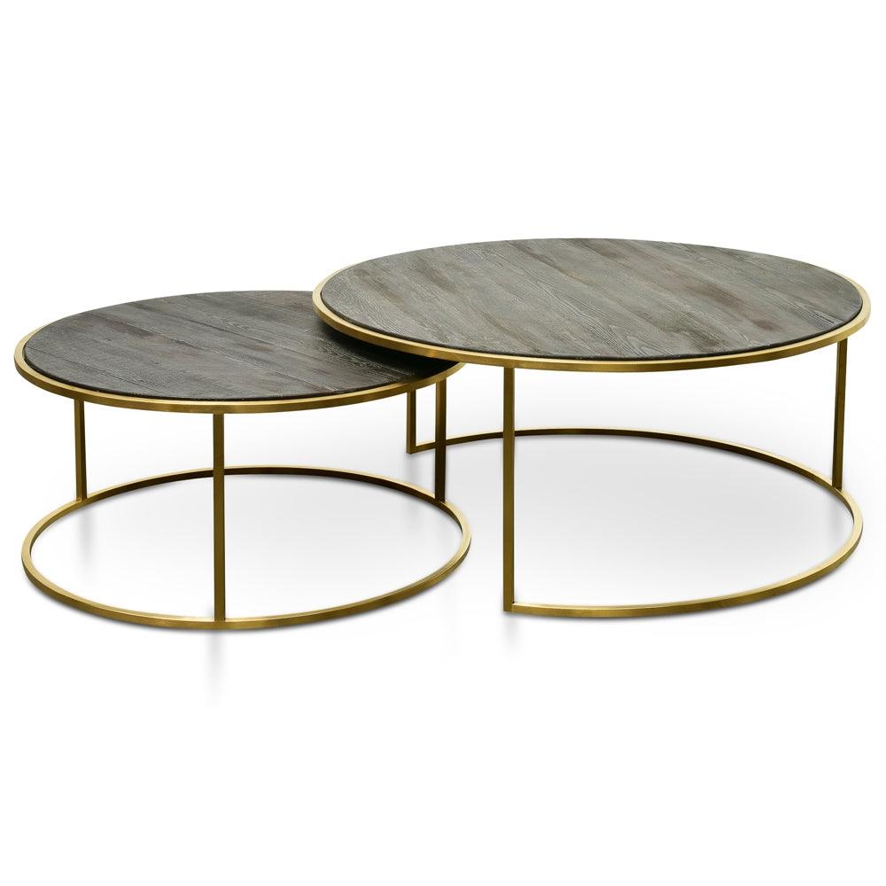 Round Coffee Table - Natural - Golden Base 76cm-96cm - Furniture Castle