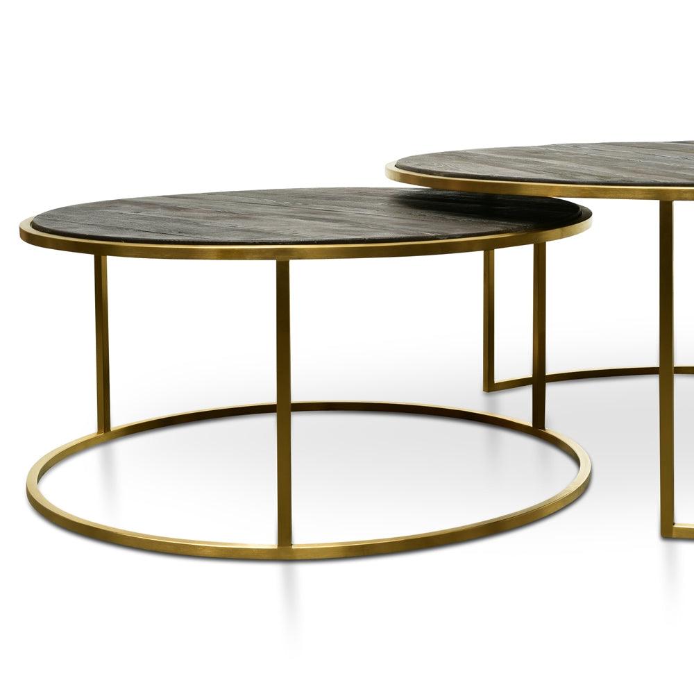Round Coffee Table - Natural - Golden Base 76cm-96cm - Furniture Castle