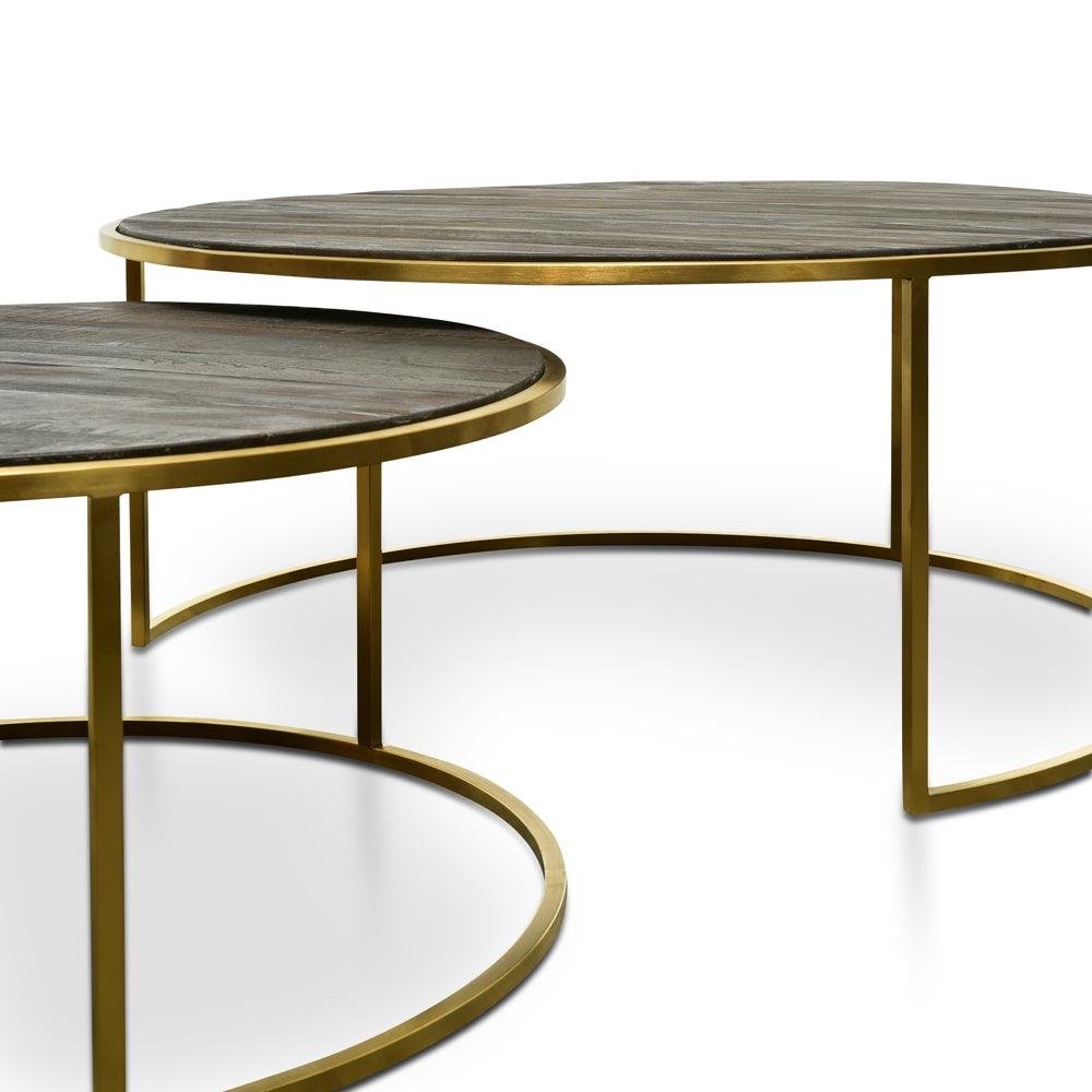 Round Coffee Table - Natural - Golden Base 76cm-96cm - Furniture Castle