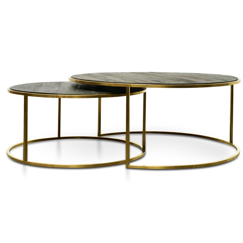 Round Coffee Table - Natural - Golden Base 76cm-96cm - Furniture Castle