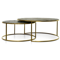 Round Coffee Table - Natural - Golden Base 76cm-96cm - Furniture Castle