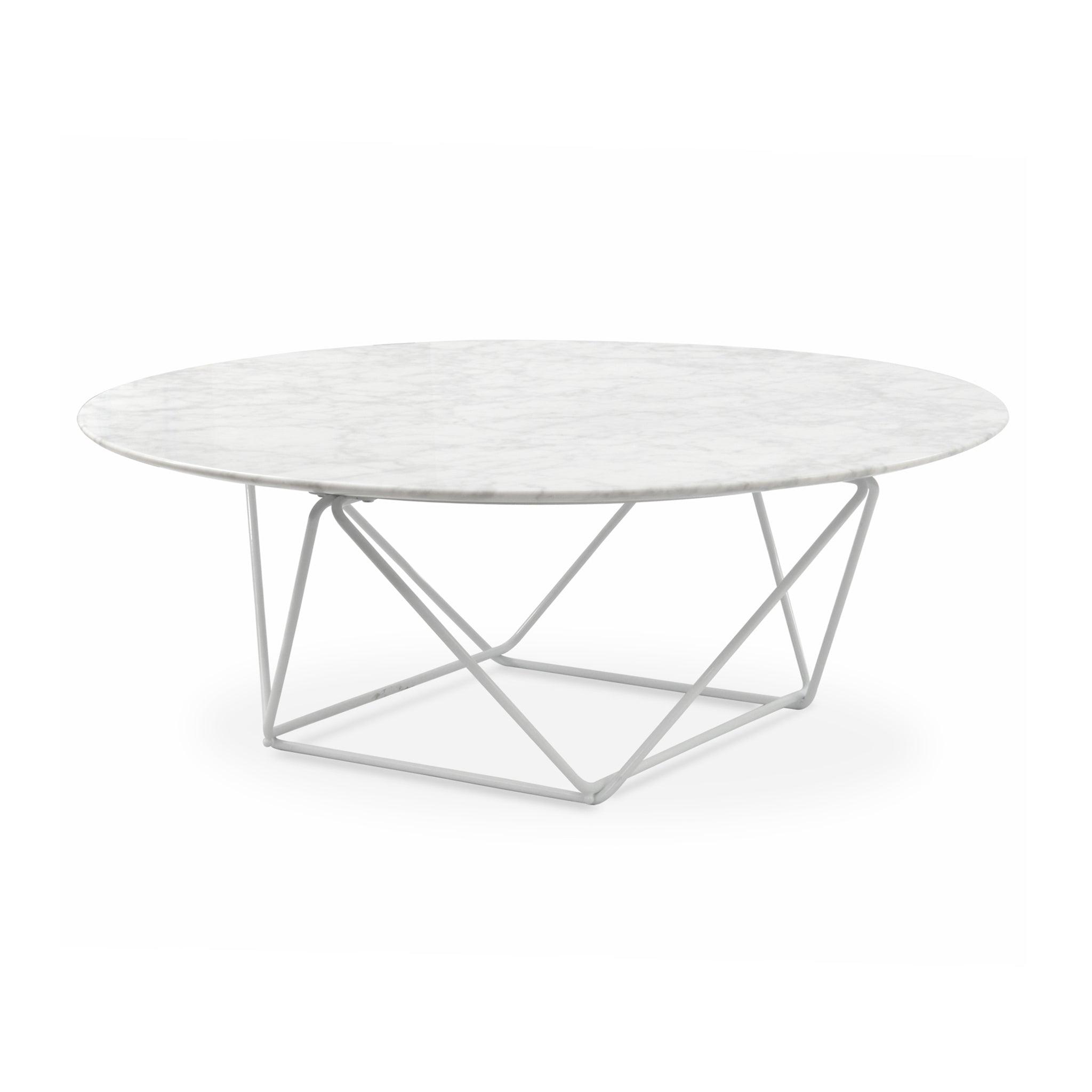 Round Marble Coffee Table With White Base 100cm - Furniture Castle