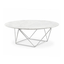 Round Marble Coffee Table With White Base 100cm - Furniture Castle
