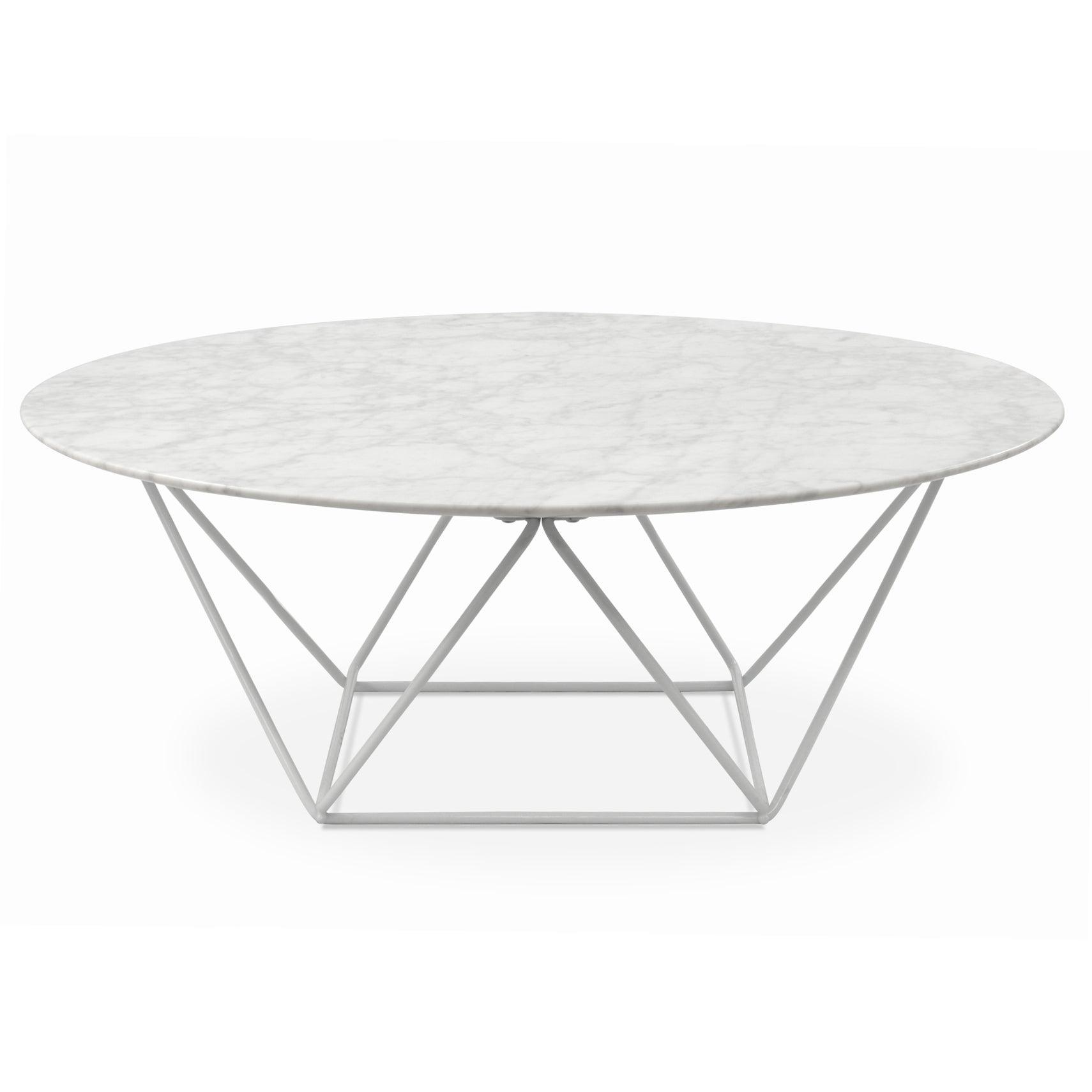 Round Marble Coffee Table With White Base 100cm - Furniture Castle