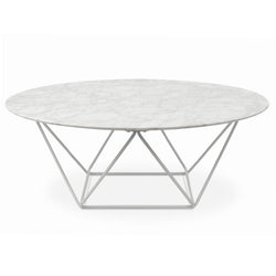 Round Marble Coffee Table With White Base 100cm - Furniture Castle
