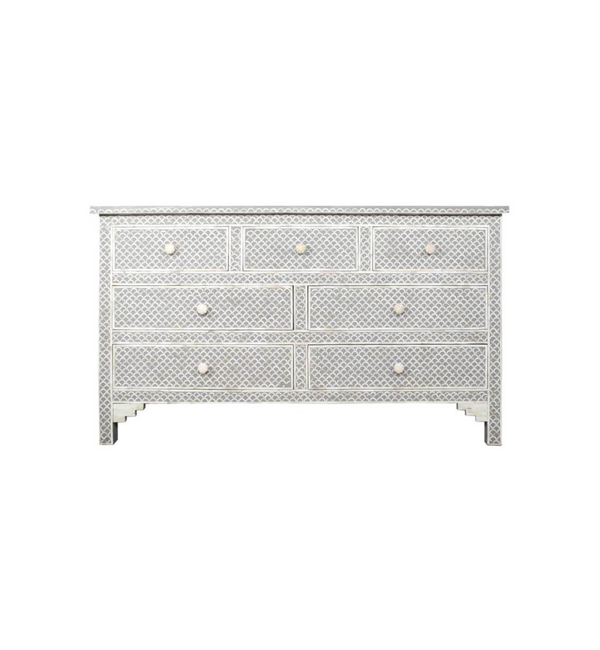 Santiago Inlay 7dr Chest Fish Scale - Grey - Furniture Castle