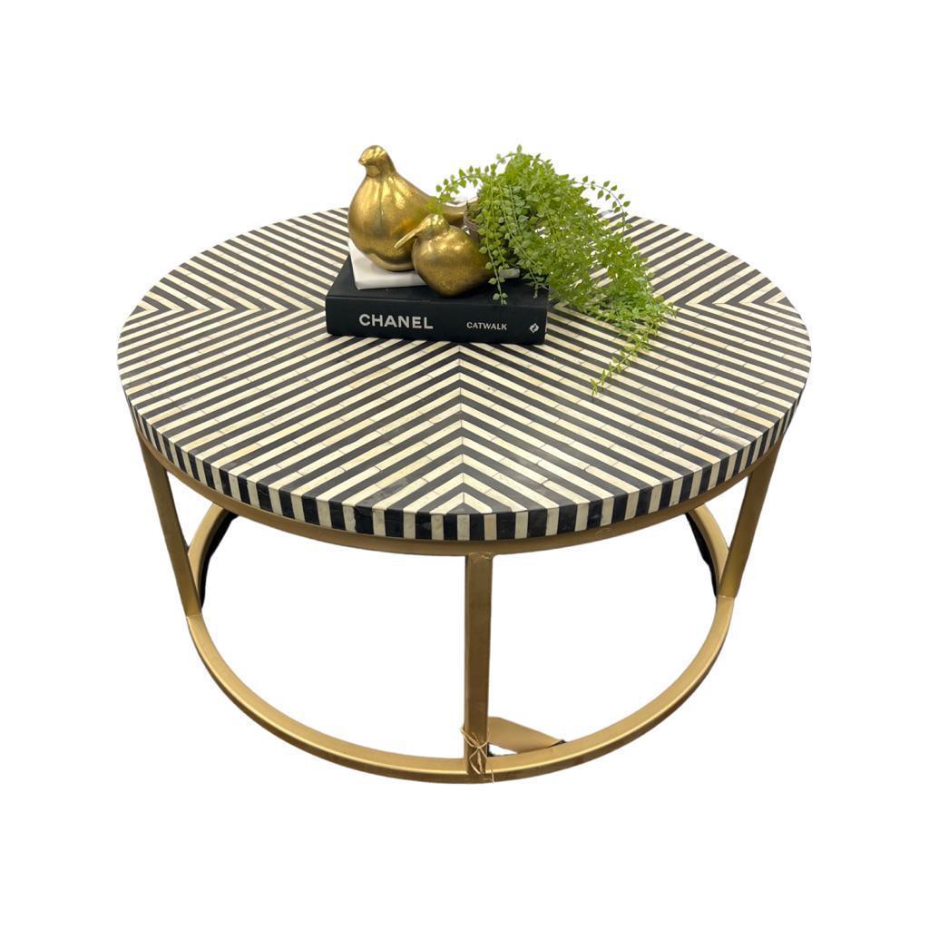 Sienna Inlay Striped Coffee table with metal stand - Black - Furniture Castle
