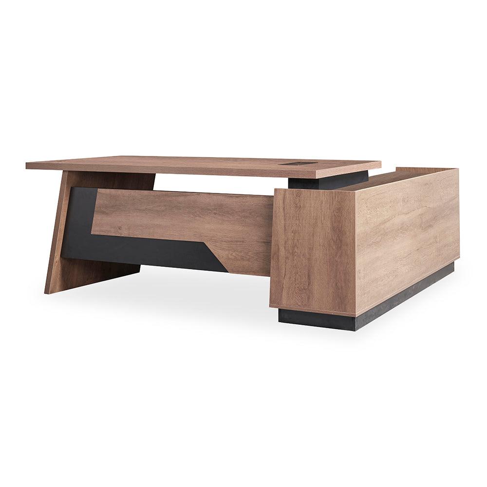 SUTTON Executive Desk with Left Return 180-200cm - Warm Oak & Black - Furniture Castle