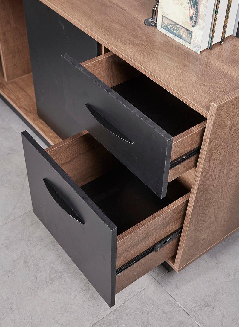 SUTTON Executive Desk with Right Return 1.8M - 2.0M - Warm Oak & Black - Furniture Castle