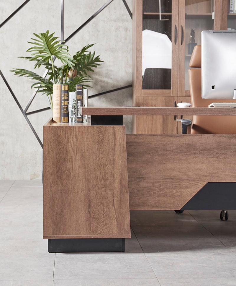 SUTTON Executive Desk with Right Return 1.8M - 2.0M - Warm Oak & Black - Furniture Castle