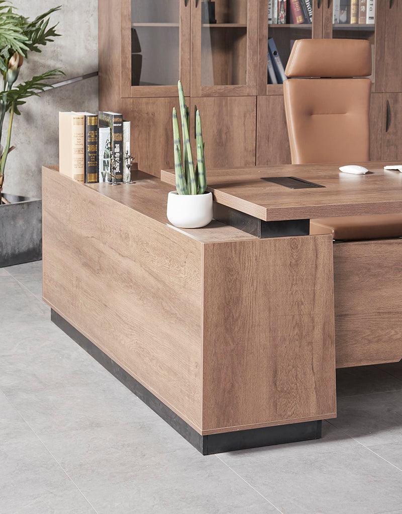 SUTTON Executive Desk with Right Return 1.8M - 2.0M - Warm Oak & Black - Furniture Castle