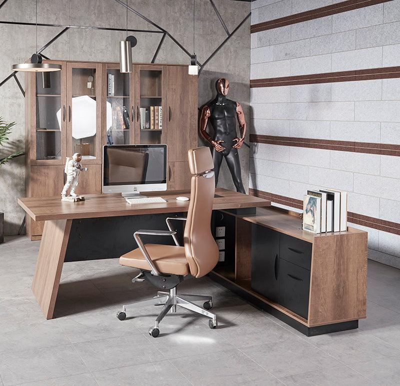 SUTTON Executive Desk with Right Return 1.8M - 2.0M - Warm Oak & Black - Furniture Castle