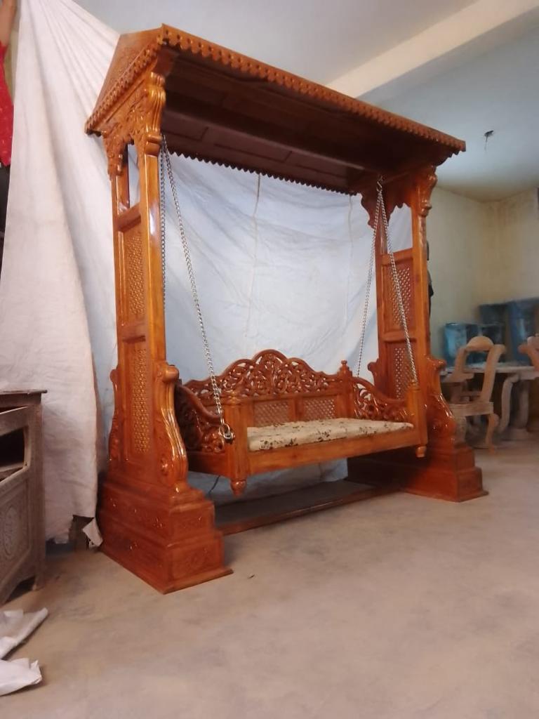 Teakwood Jhoola Swing 2 Seater Natural Polish - Furniture Castle