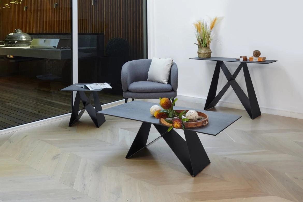 Tella Coffee Table- Shadow Grey Italian Ceramic and Black - Furniture Castle