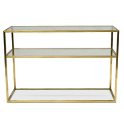Triple Storey 1.2m Glass Console Table - Gold Base - Furniture Castle