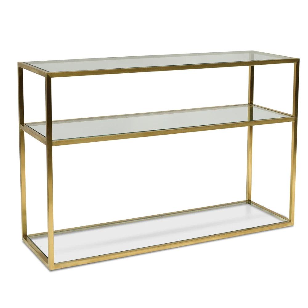 Triple Storey 1.2m Glass Console Table - Gold Base - Furniture Castle