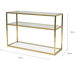 Triple Storey 1.2m Glass Console Table - Gold Base - Furniture Castle