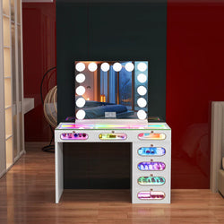 Vanity 7 Drawers Glass Fronted with Crystal Handles