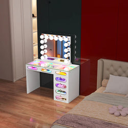 Vanity 7 Drawers Glass Fronted with Crystal Handles